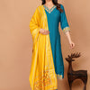 Stunning Teal & Yellow Embroidered Suit Set